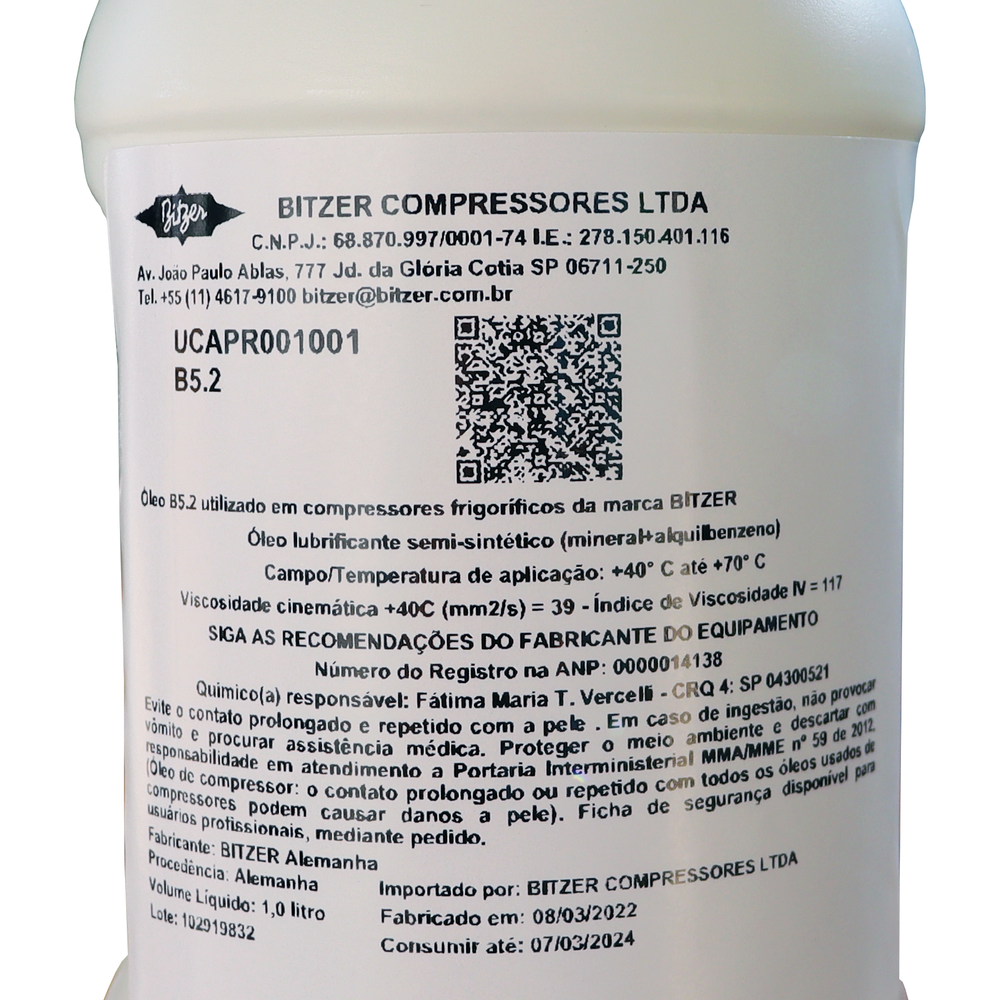 Óleo B5.2 Bitzer 1 Litro UCAPR001001 Óleo B5.2 Bitzer 1 Litro UCAPR001001