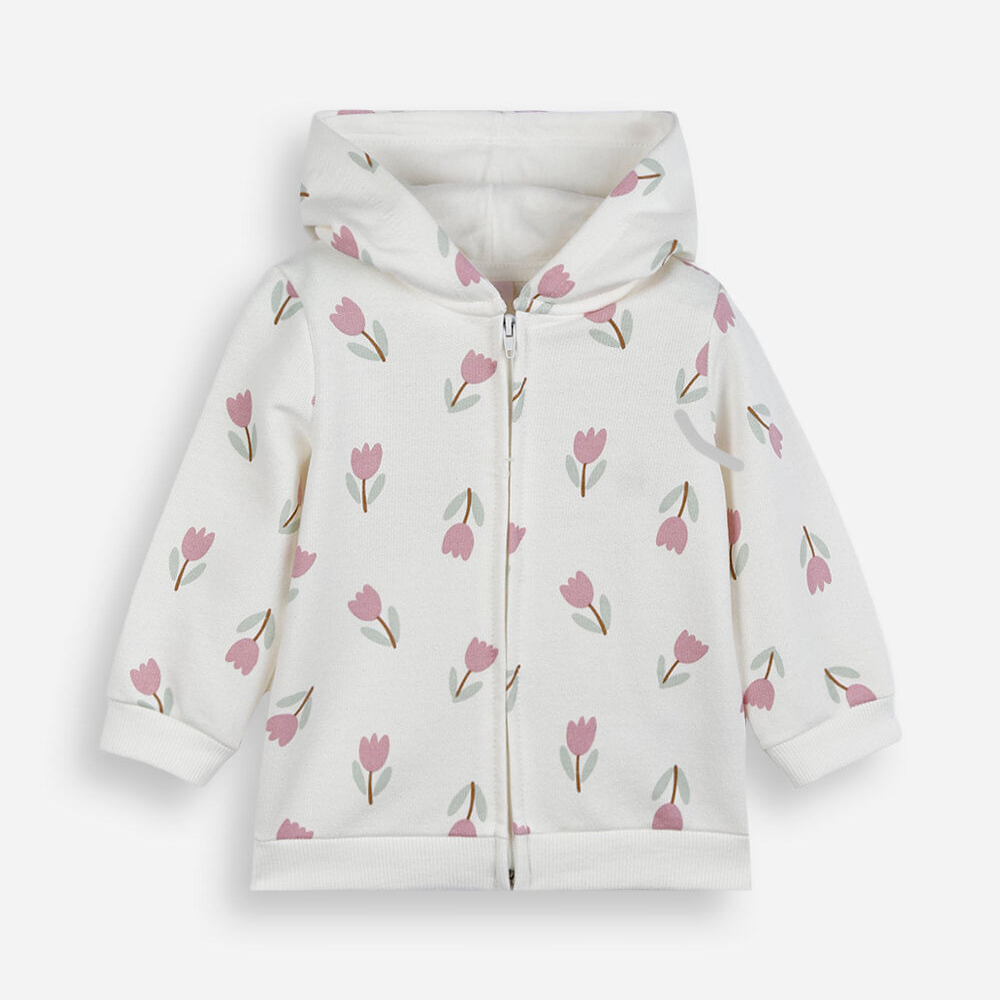 Blusão de moletom infantil com capuz floral off white Blusão de moletom infantil com capuz floral off white