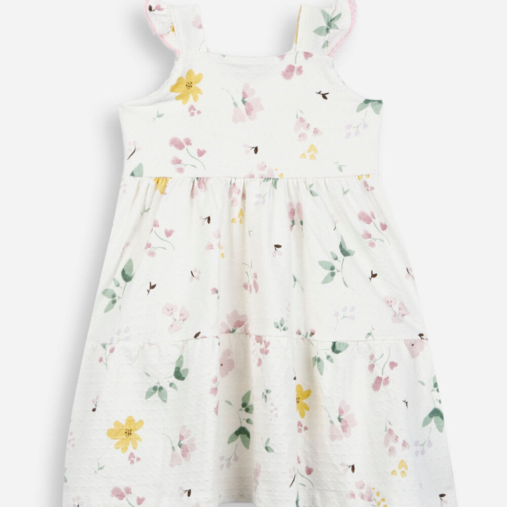 Vestido infantil texturizado estampa floral off white Vestido infantil texturizado estampa floral off white