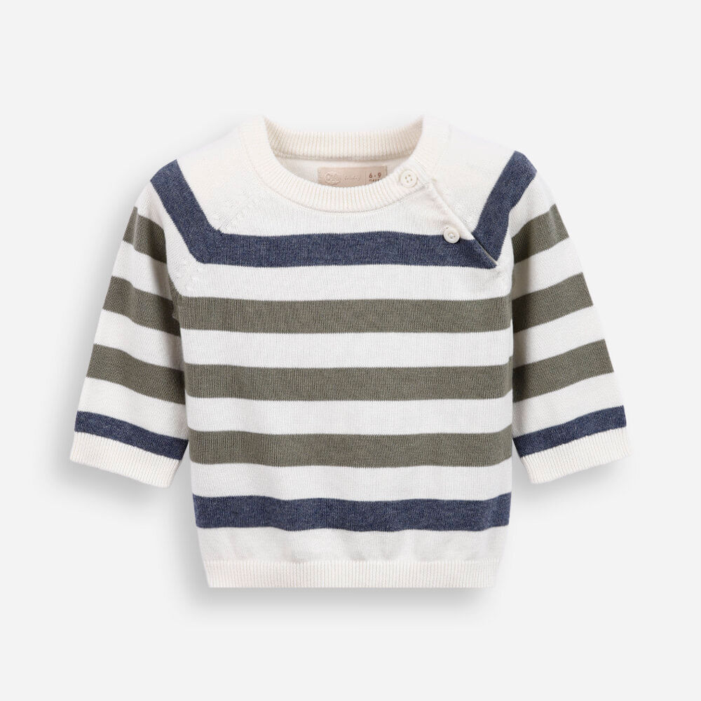 Suéter infantil de tricot listrado off white Suéter infantil de tricot listrado off white