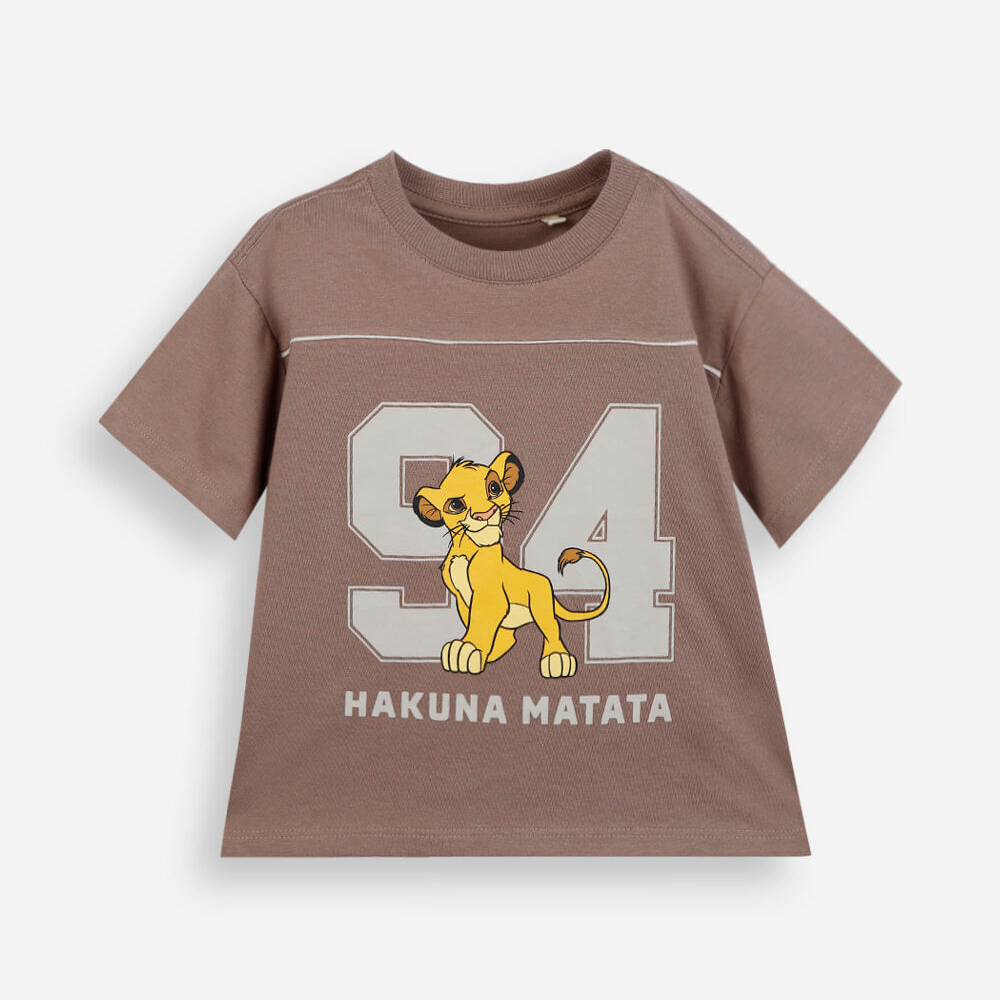 Camiseta infantil de algodão manga curta simba bege Camiseta infantil de algodão manga curta simba bege