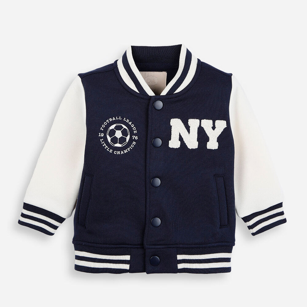 Jaqueta bomber infantil de moletom bicolor azul Jaqueta bomber infantil de moletom bicolor azul