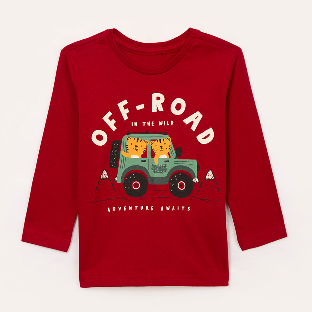 Camiseta infantil manga longa adventure awaits vermelha Camiseta infantil manga longa adventure awaits vermelha