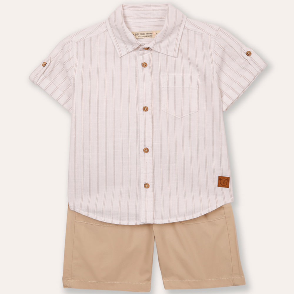 Conjunto infantil curto listrado bege