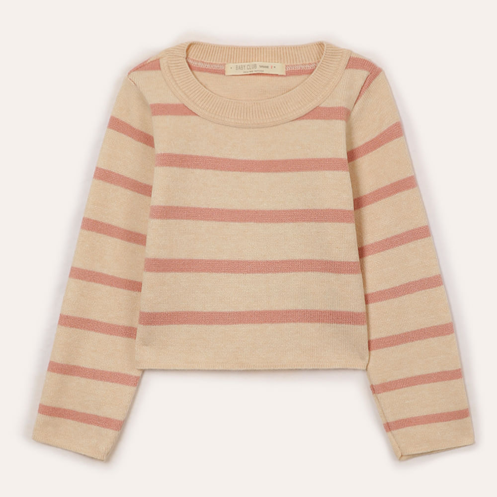 Suéter de tricot infantil listrado rosa