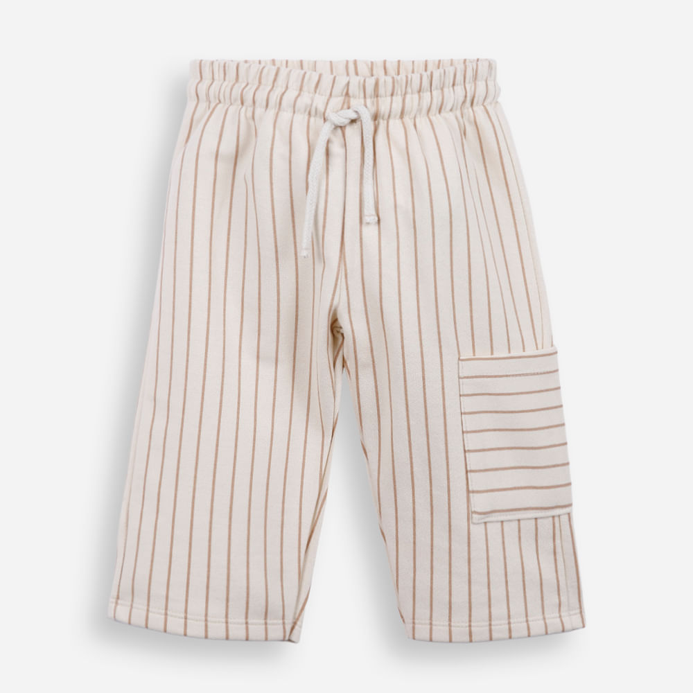 Calça infantil de algodão listrada cós elástico colorido