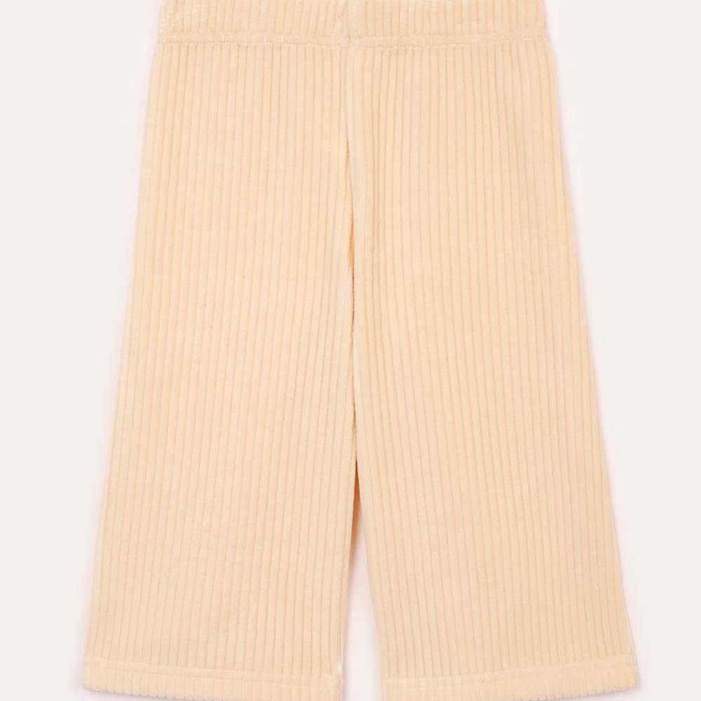 Calça wide leg aveludada infantil bege
