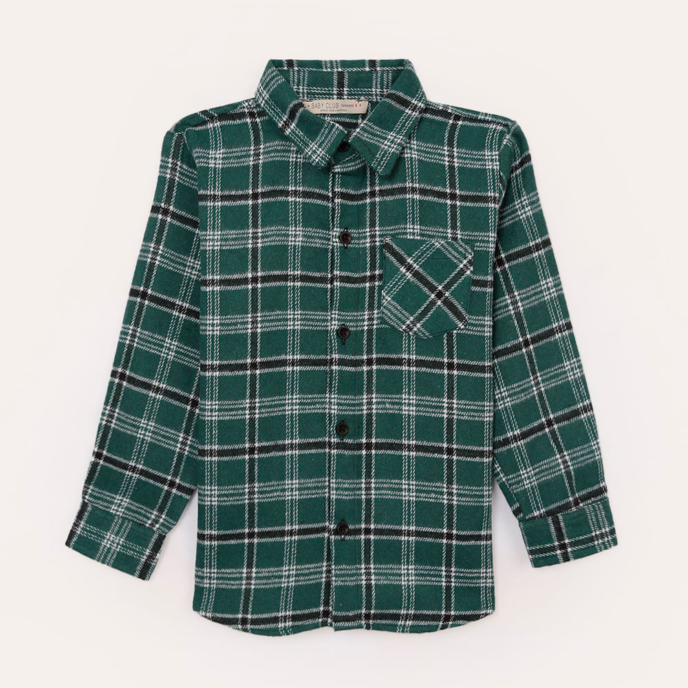 Camisa de flanela infantil xadrez verde