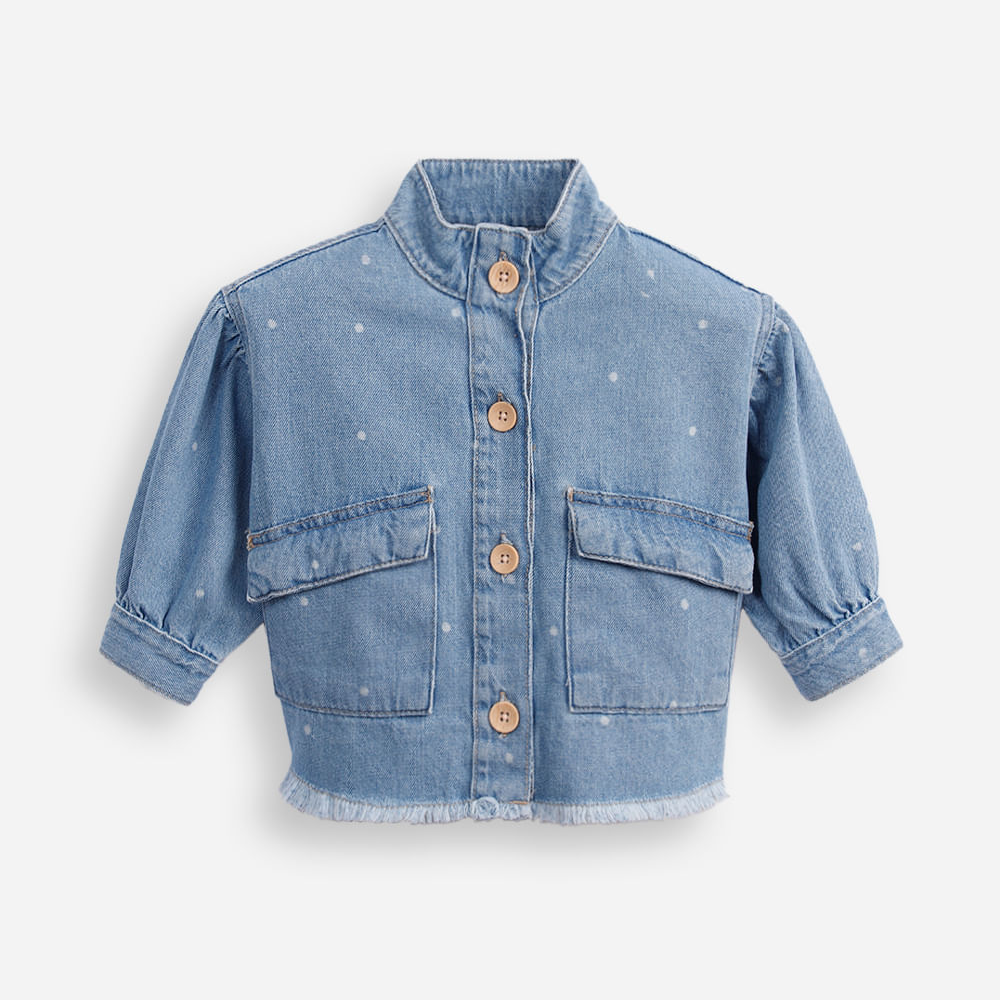 Jaqueta jeans infantil bomber poá azul Jaqueta jeans infantil bomber poá azul