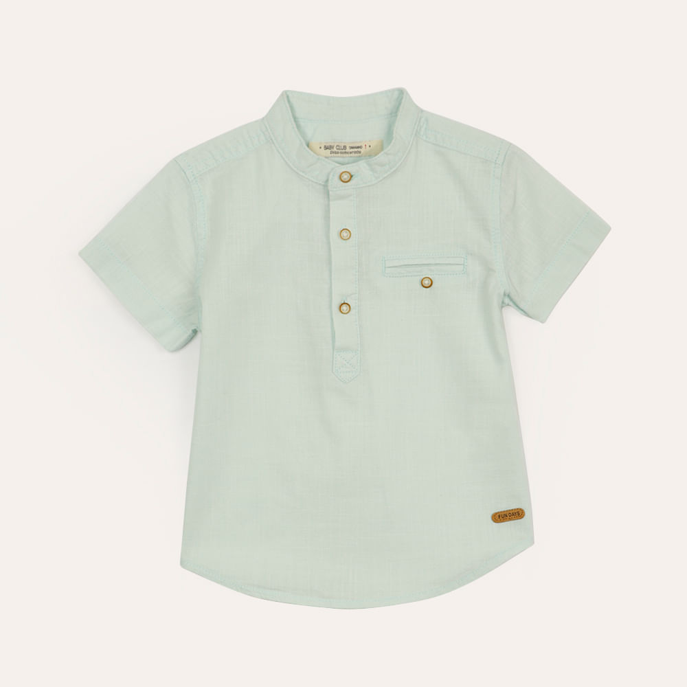 Camisa infantil manga curta gola padre com bolso verde Camisa infantil manga curta gola padre com bolso verde