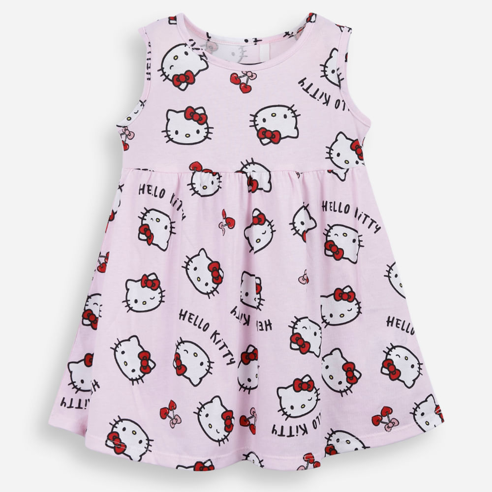 Vestido infantil de algodão hello kitty rosa