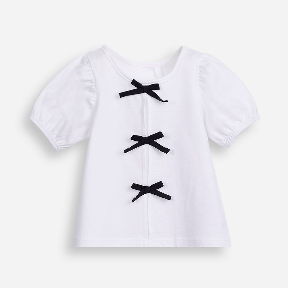 Blusa infantil de algodão manga bufante com laços off white Blusa infantil de algodão manga bufante com laços off white