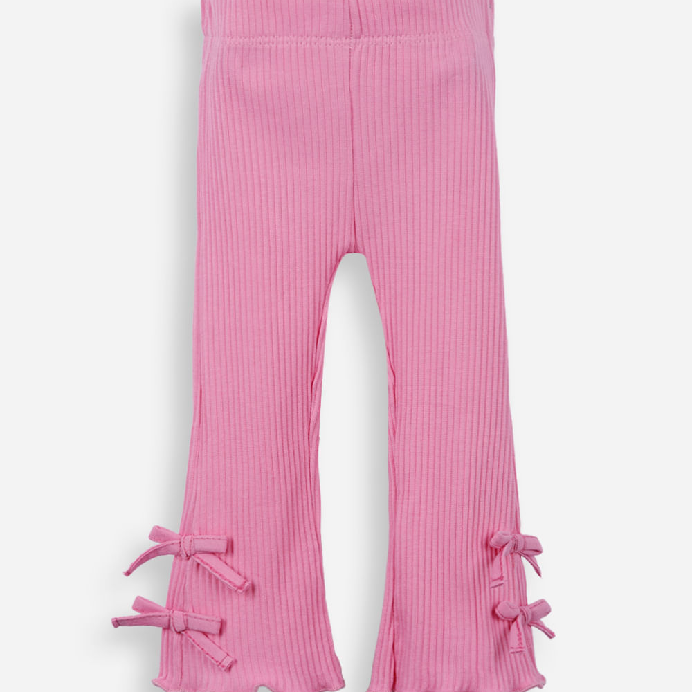 Calça flare infantil de algodão com lacinho rosa