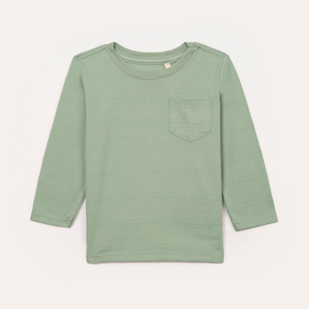 Camiseta infantil com bolso manga longa verde