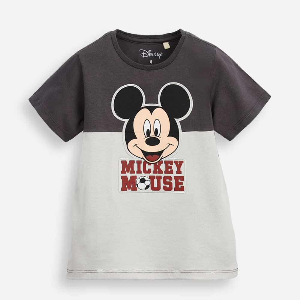 Camiseta de algodão infantil manga curta mickey bicolor cinza Camiseta de algodão infantil manga curta mickey bicolor cinza