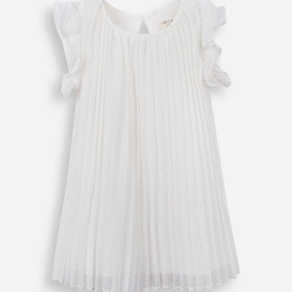 Vestido infantil plissado com brilho off white