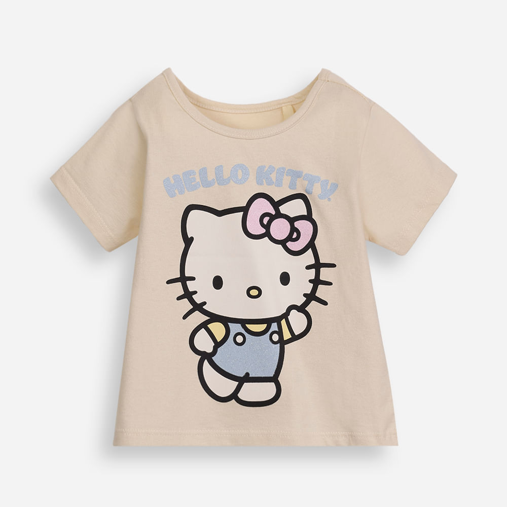 Blusa infantil de algodão hello kitty com glitter bege Blusa infantil de algodão hello kitty com glitter bege