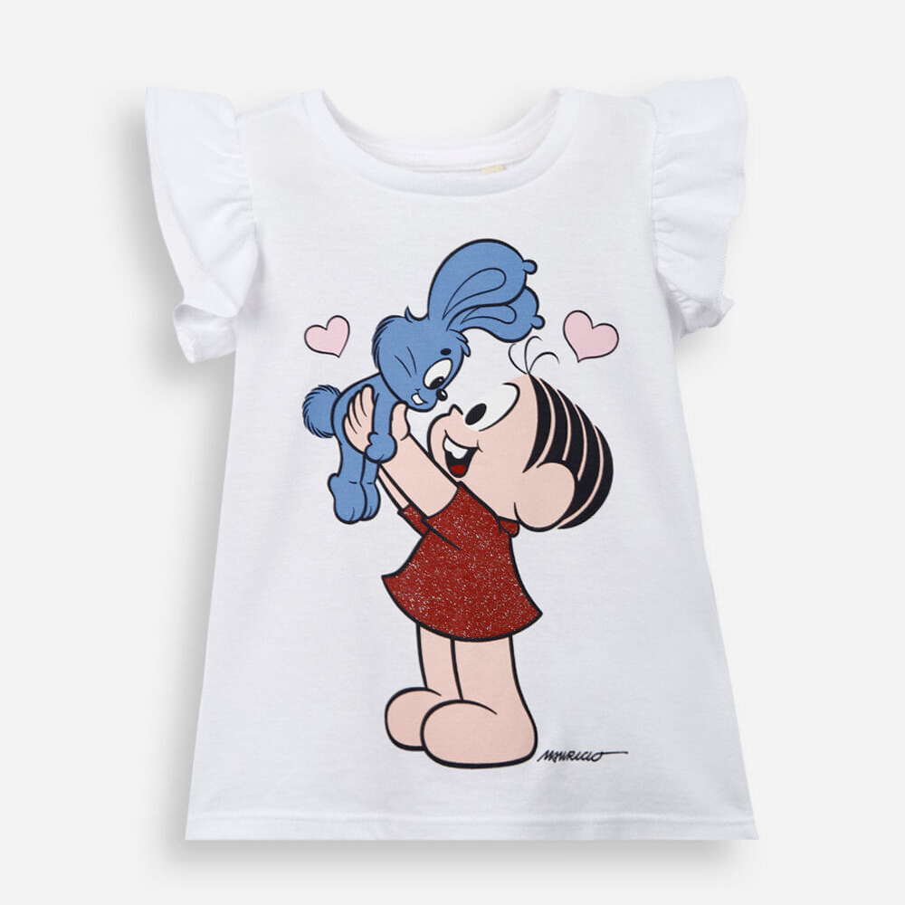 Blusa infantil de algodão mônica e sansão off white