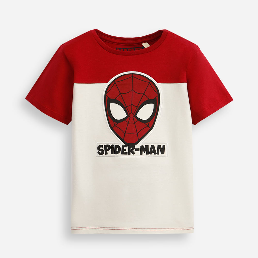 Camiseta infantil de algodão com recorte homem aranha bege Camiseta infantil de algodão com recorte homem aranha bege