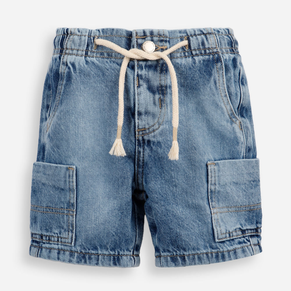 Bermuda reta infantil jeans com bolsos azul