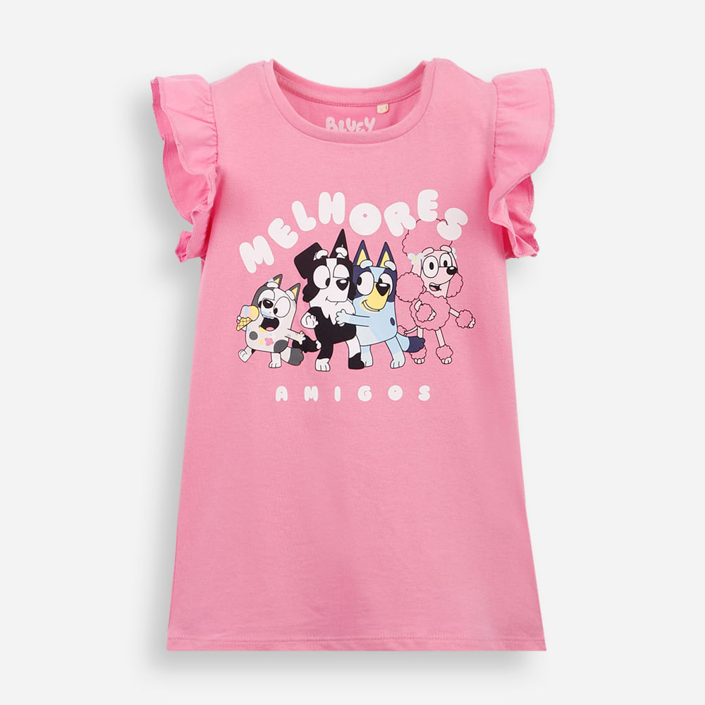 Camiseta infantil de algodão bluey e melhores amigos rosa Camiseta infantil de algodão bluey e melhores amigos rosa