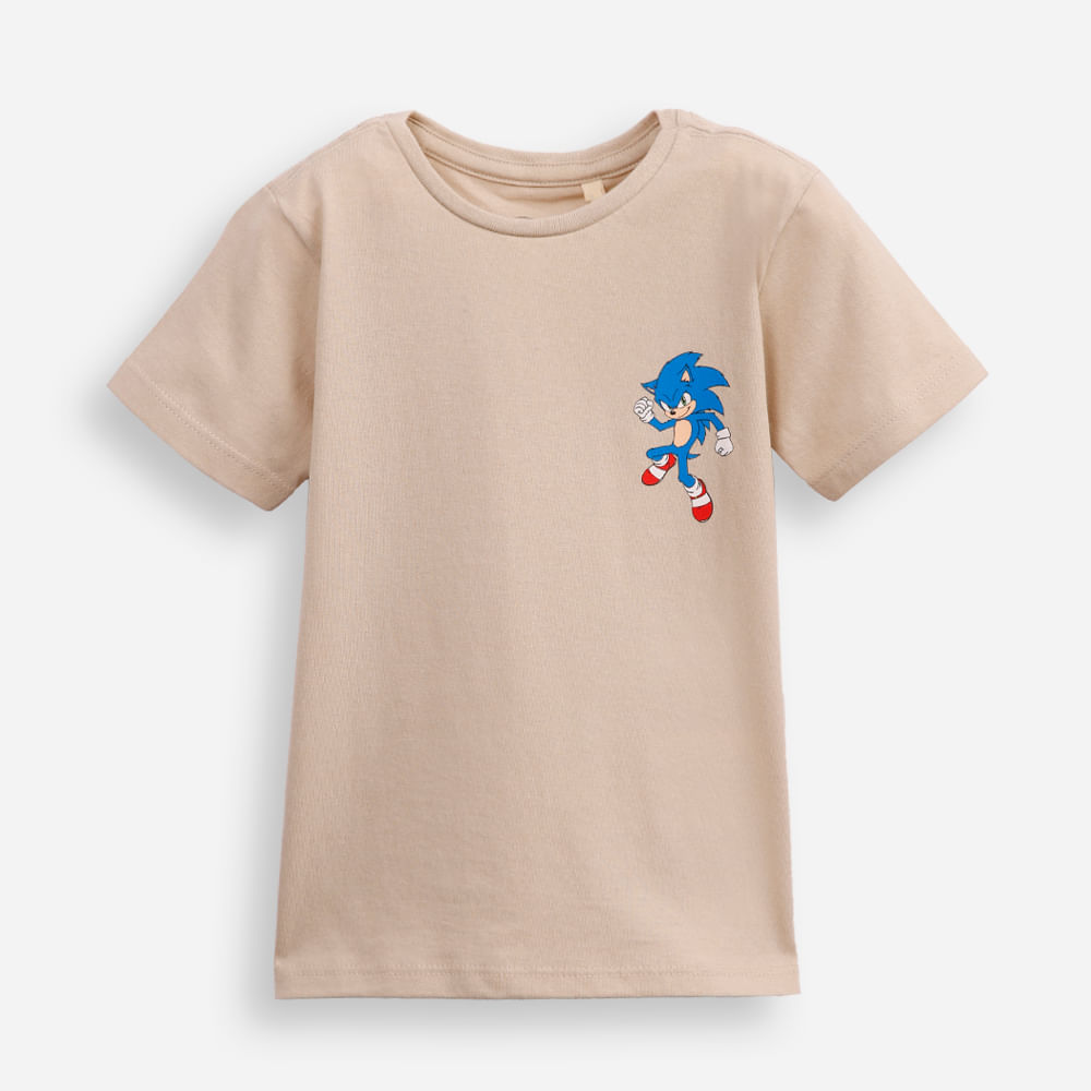 Camiseta de algodão infantil sonic bege