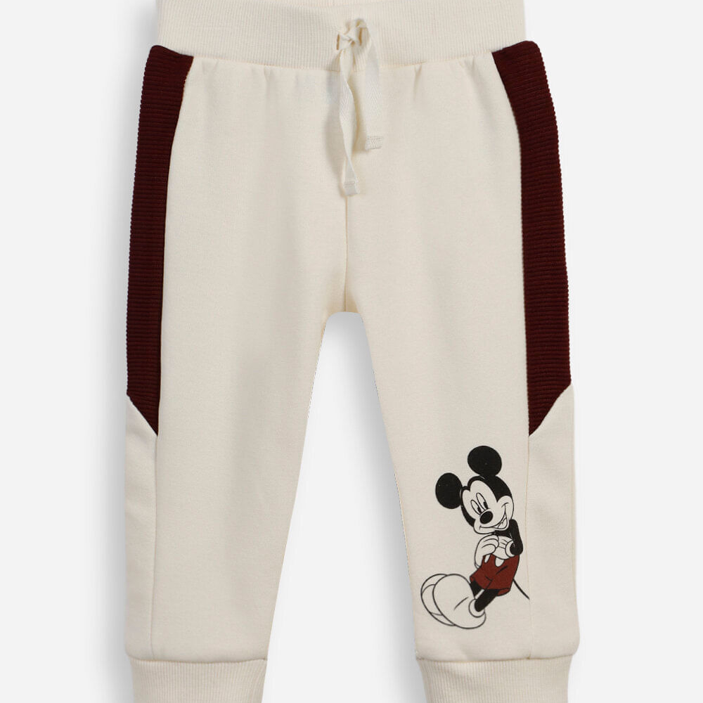 Calça jogger infantil de moletom cós com cordão mickey bege Calça jogger infantil de moletom cós com cordão mickey bege