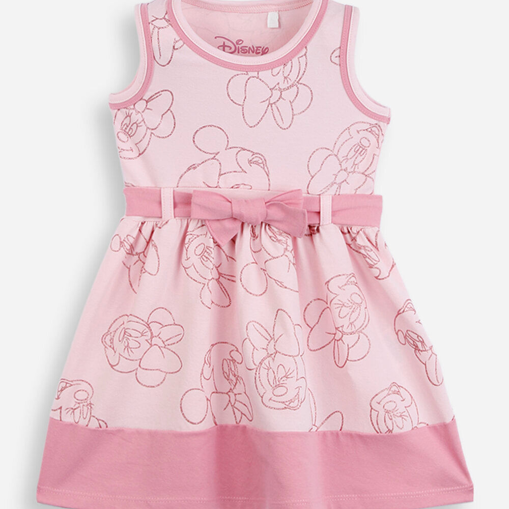 Vestido infantil de algodão com laço minnie rosa Vestido infantil de algodão com laço minnie rosa