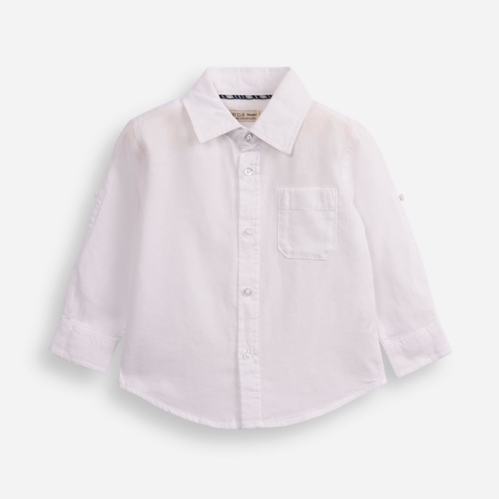 Camisa de algodão infantil com martingale branca Camisa de algodão infantil com martingale branca
