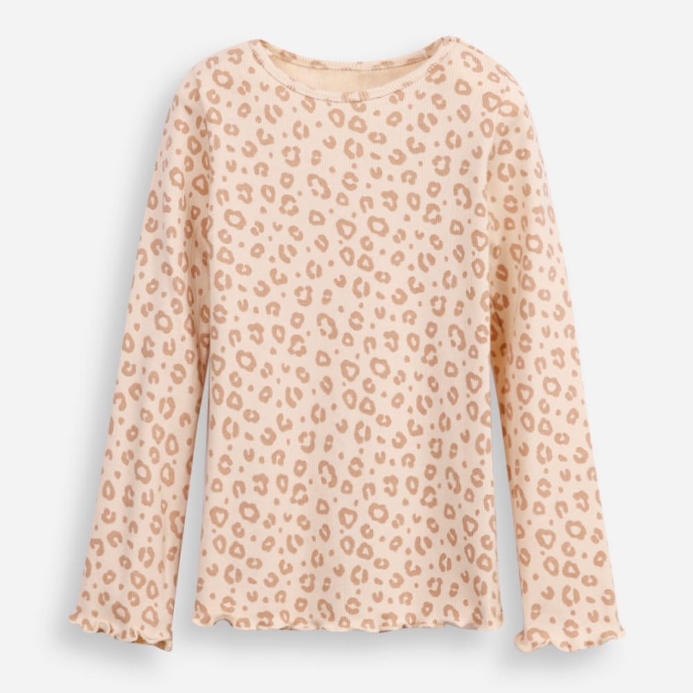 Blusa de algodão infantil manga longa animal print bege Blusa de algodão infantil manga longa animal print bege