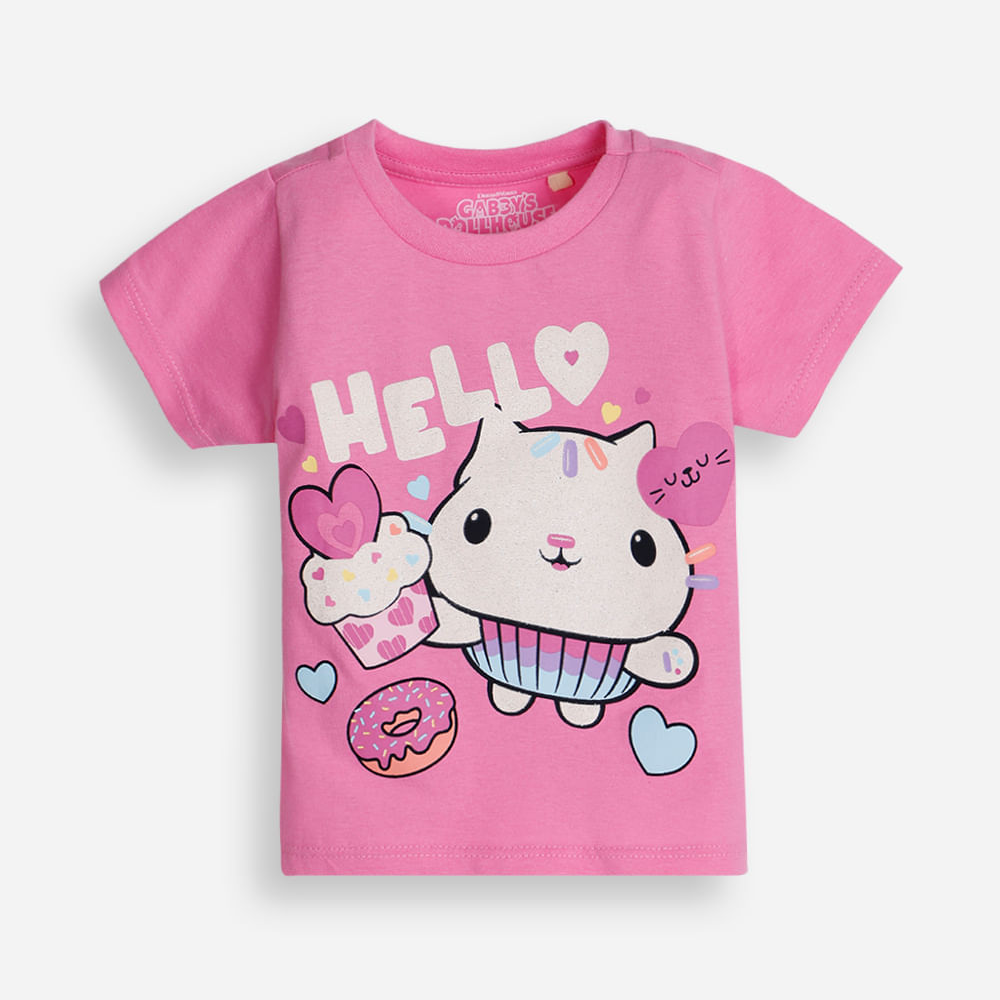 Camiseta infantil de algodão gatinho com glitter rosa Camiseta infantil de algodão gatinho com glitter rosa