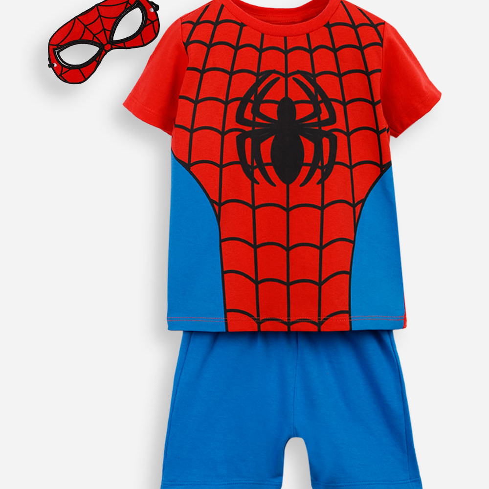 Conjunto infantil de algodão homem aranha com máscara vermelho Conjunto infantil de algodão homem aranha com máscara vermelho
