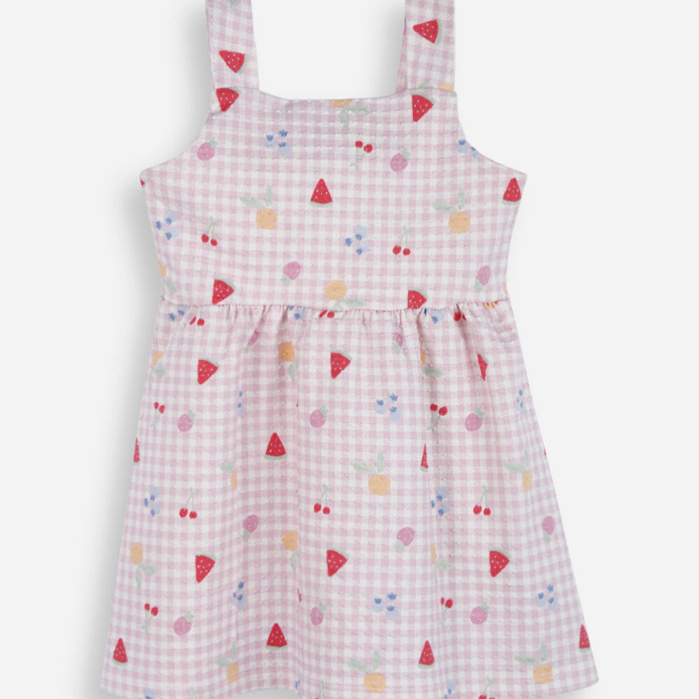 Vestido infantil de algodão xadrez texturizado rosa Vestido infantil de algodão xadrez texturizado rosa