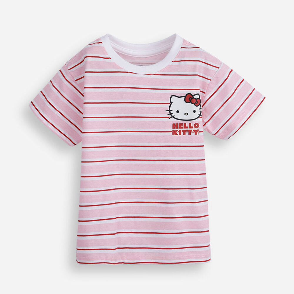 Camiseta infantil de algodão hello kitty listrada rosa Camiseta infantil de algodão hello kitty listrada rosa
