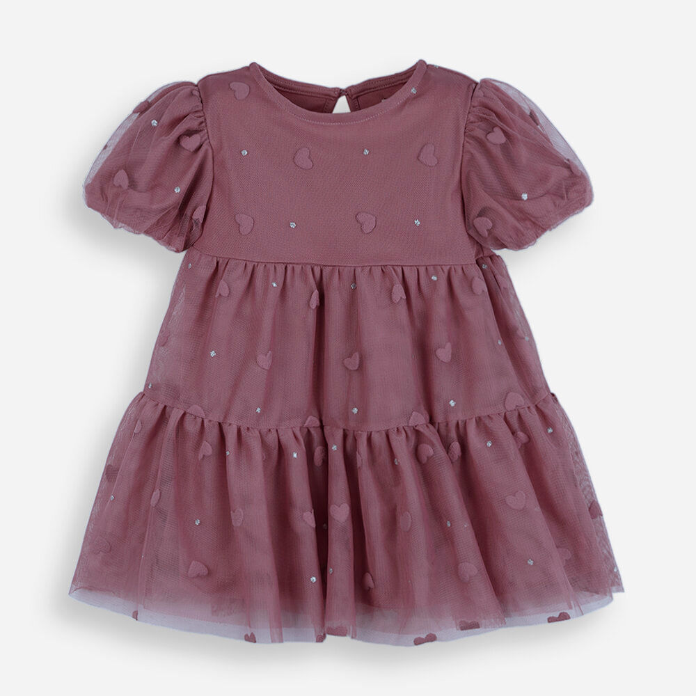 Vestido infantil de tule puff corações rosa Vestido infantil de tule puff corações rosa