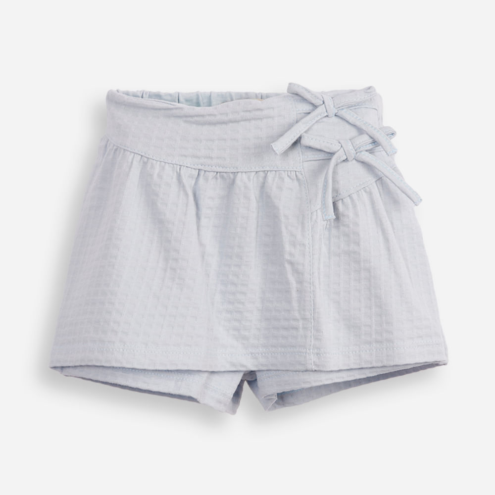 Short saia de algodão infantil com lacinhos azul Short saia de algodão infantil com lacinhos azul