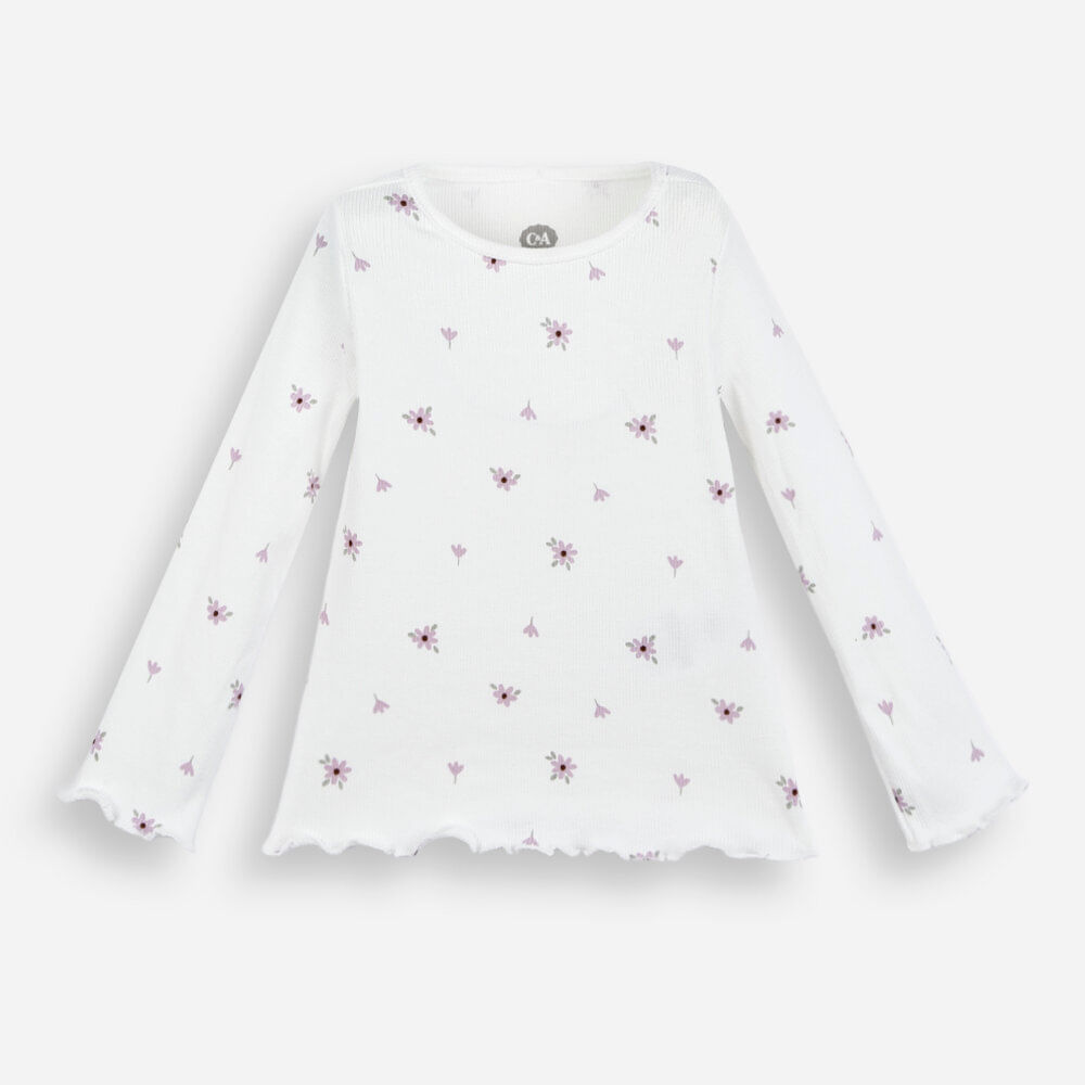 Blusa infantil de algodão manga longa floral off white Blusa infantil de algodão manga longa floral off white