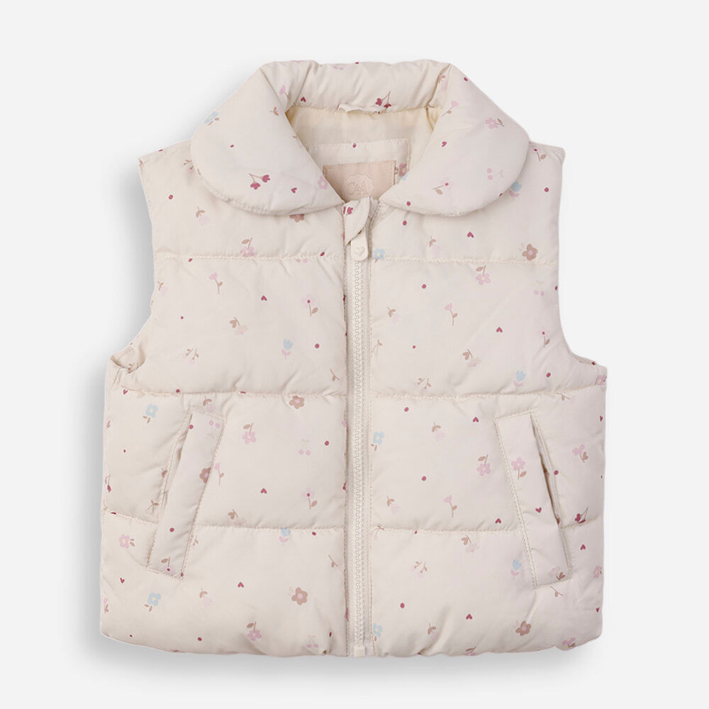 Colete puffer infantil floral off white Colete puffer infantil floral off white