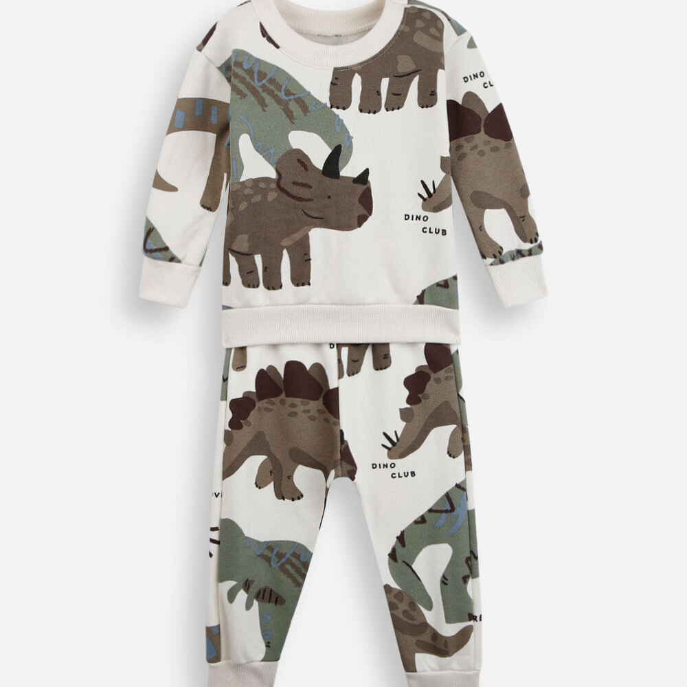 Conjunto longo infantil de moletom dino off white Conjunto longo infantil de moletom dino off white