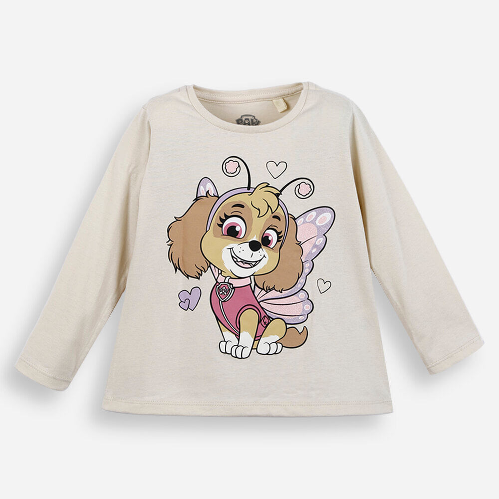 Blusa infantil de algodão manga skye patrulha canina bege Blusa infantil de algodão manga skye patrulha canina bege