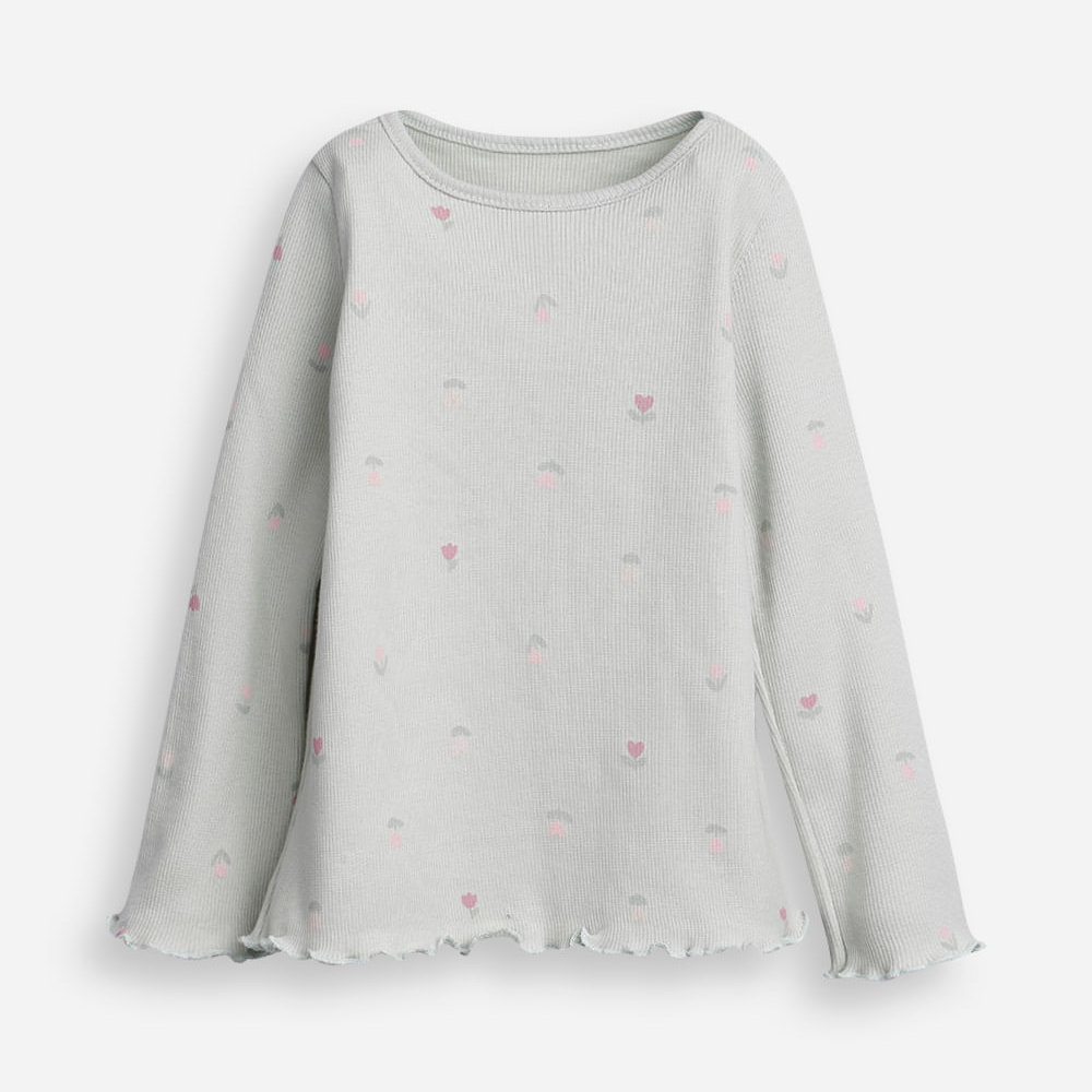 Blusa de algodão infantil manga longa tulipa verde Blusa de algodão infantil manga longa tulipa verde