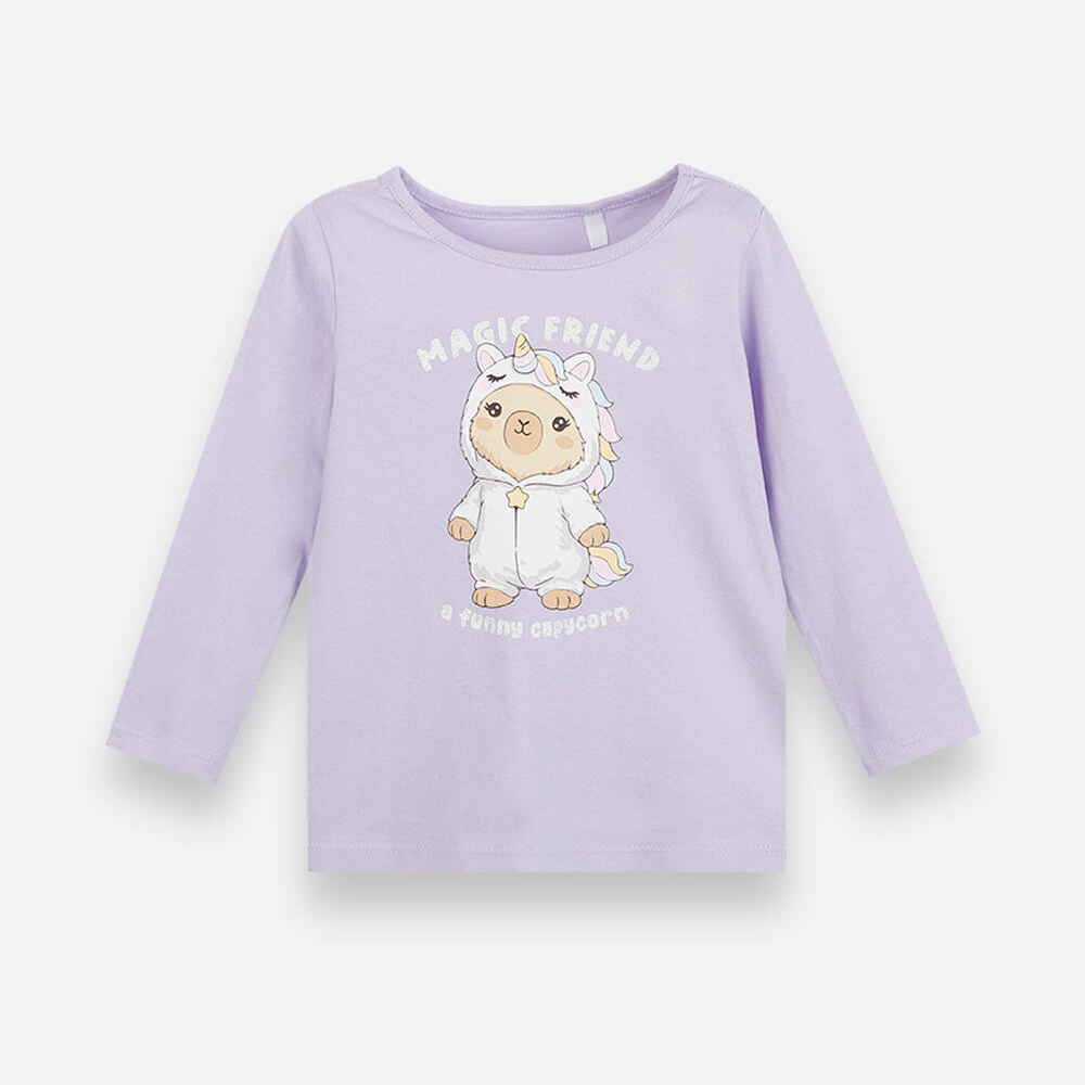 Blusa infantil de algodão manga longa estampada lilás Blusa infantil de algodão manga longa estampada lilás