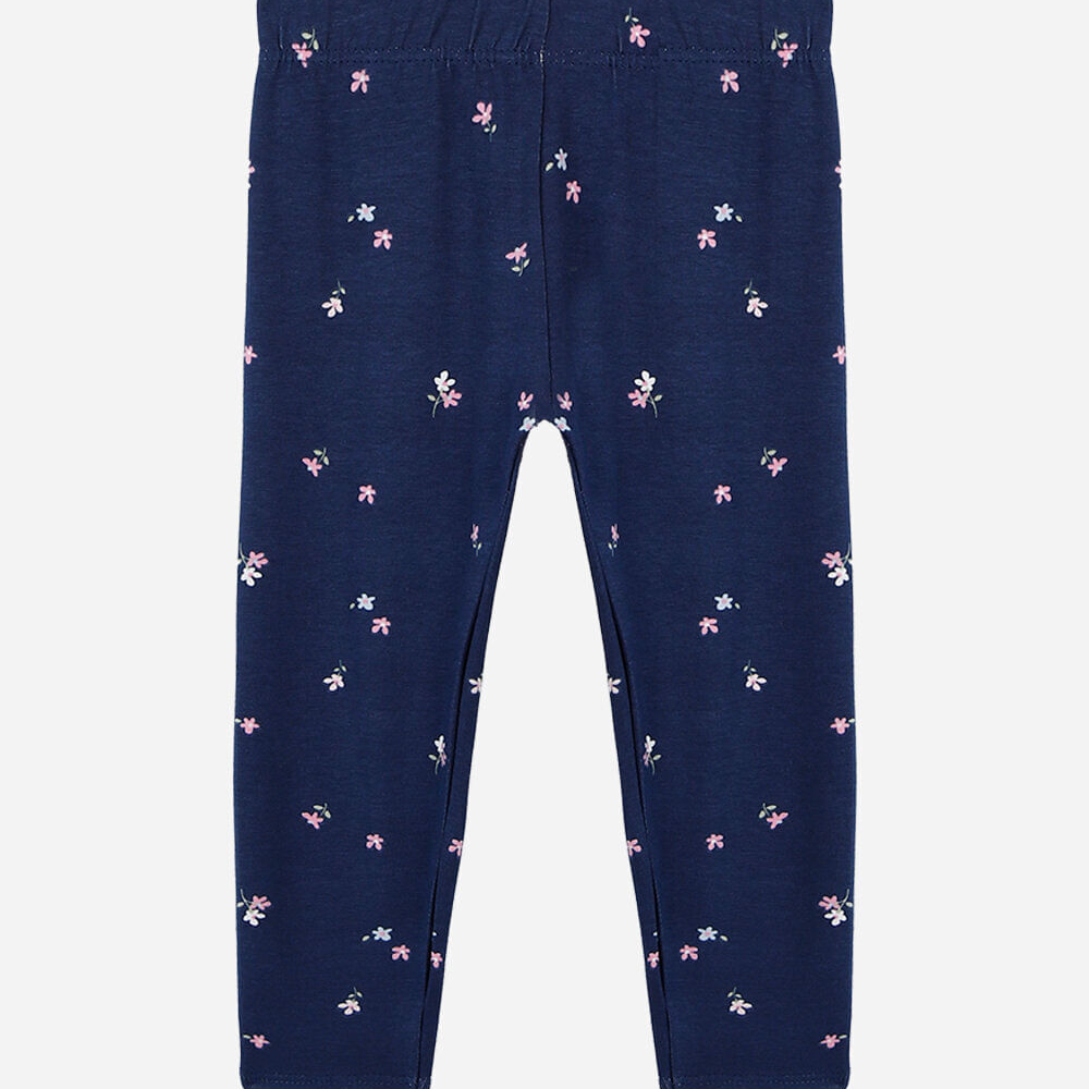 Calça legging infantil de algodão floral azul Calça legging infantil de algodão floral azul