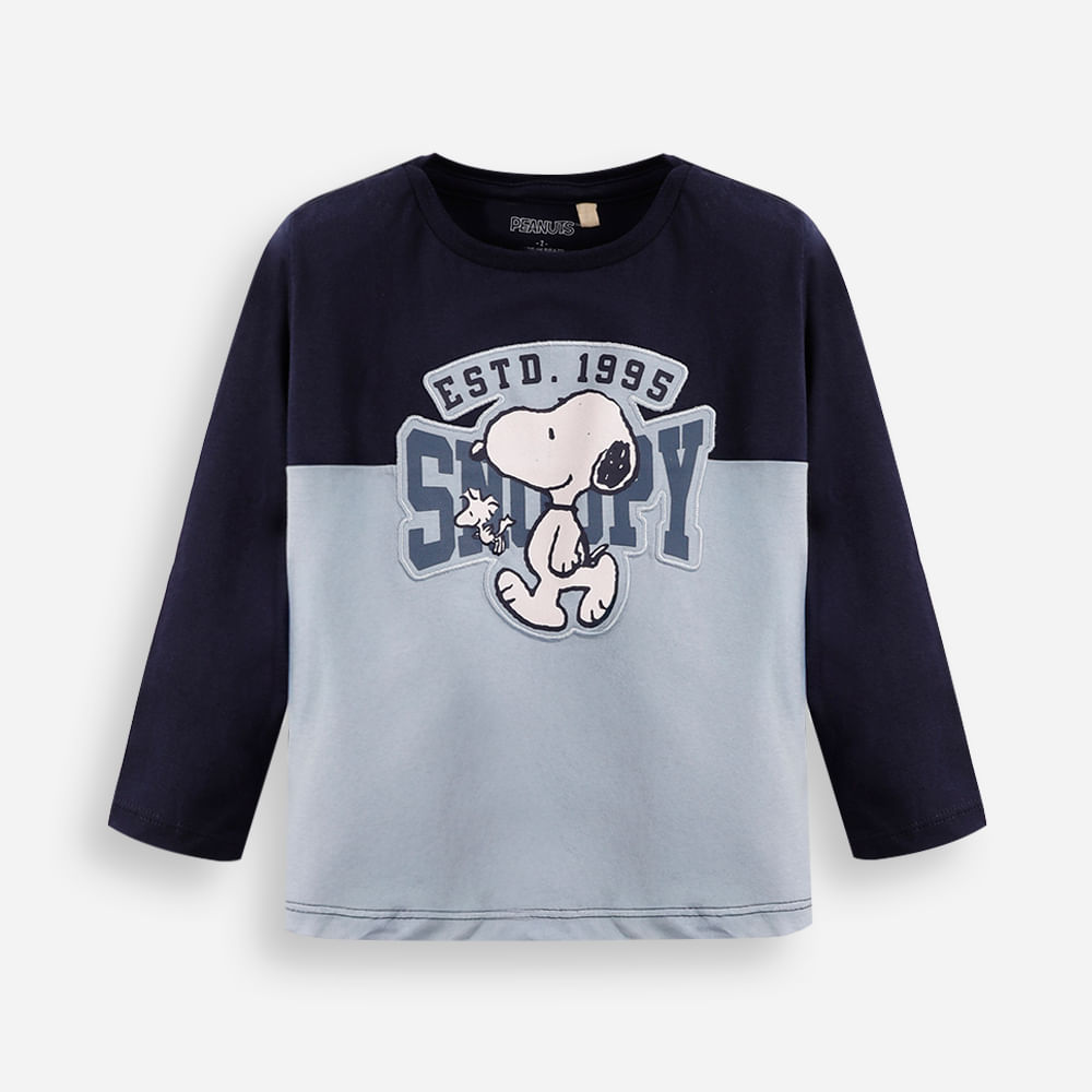 Blusa de algodão infantil manga longa snoopy azul Blusa de algodão infantil manga longa snoopy azul