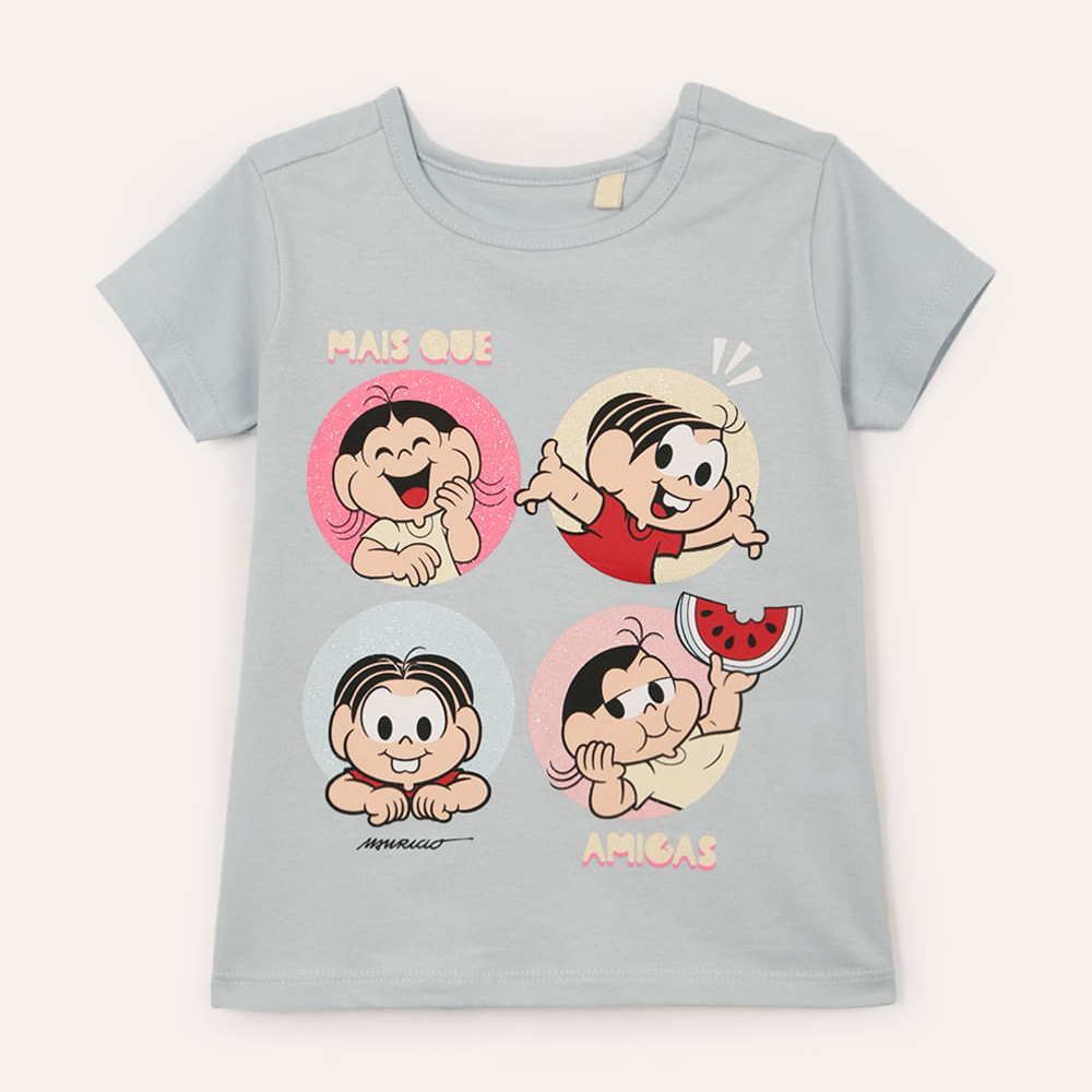 Camiseta de algodão infantil turma da mônica azul claro Camiseta de algodão infantil turma da mônica azul claro