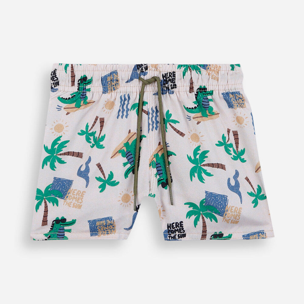 Short boardshort infantil jacaré bege Short boardshort infantil jacaré bege