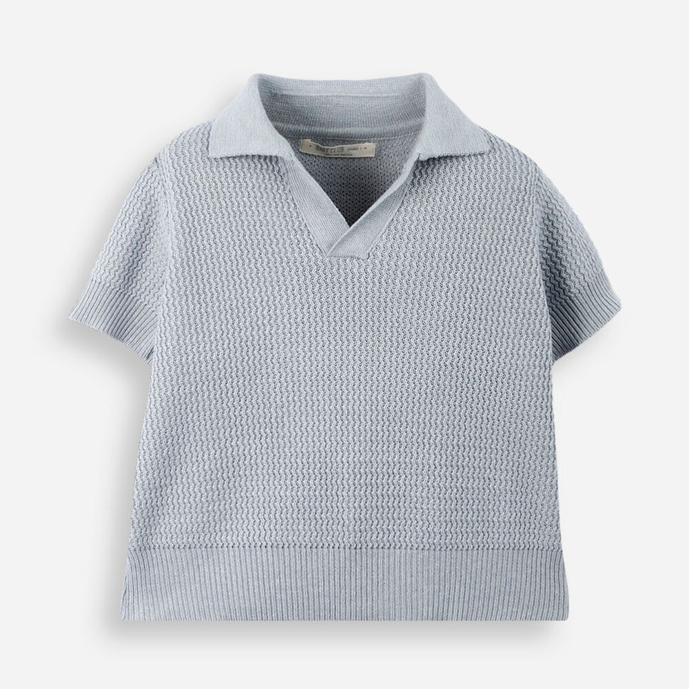 Polo infantil de tricô texturizado azul Polo infantil de tricô texturizado azul