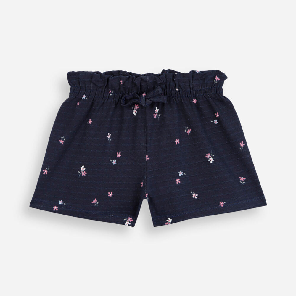 Short infantil de algodão cós elástico floral azul Short infantil de algodão cós elástico floral azul