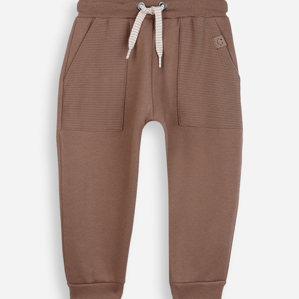 Calça jogger infantil de moletom cós com cordão bege Calça jogger infantil de moletom cós com cordão bege