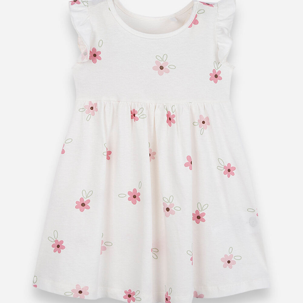 Vestido infantil de algodão com babado floral off white Vestido infantil de algodão com babado floral off white